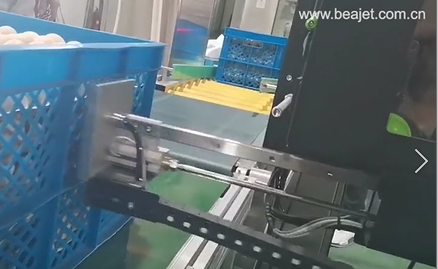 Egg turnover basket weighing and printing labeling machine customer site